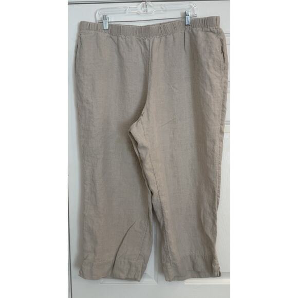 J. Jill Pants - J. Jill 100% Linen Cropped Pants Sz 2XL Oatmeal Elastic Waist Lightweight Breezy